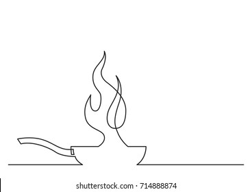 One Line Drawing Of Isolated Vector Object - Frying Pan With Fire