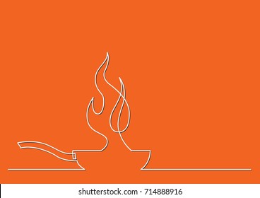 one line drawing of isolated vector object - frying pan with fire