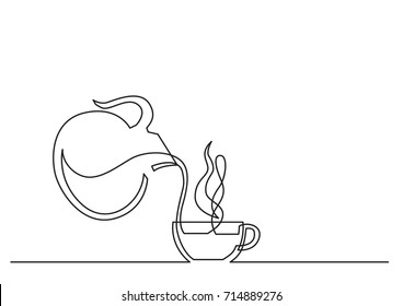 one line drawing of isolated vector object - coffee cup and jar