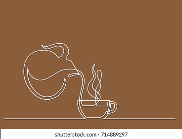 one line drawing of isolated vector object - coffee cup and jar