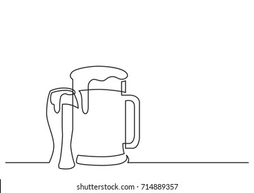 One Line Drawing Of Isolated Vector Object - Beer Pint And Glass