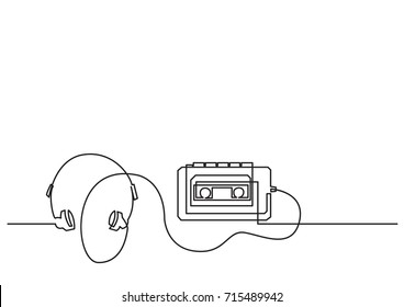 one line drawing of isolated vector object - retro portable cassette player