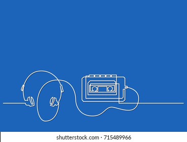 one line drawing of isolated vector object - retro portable cassette player