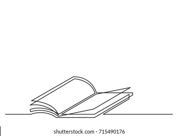 one line drawing of isolated vector object - open book with flying pages