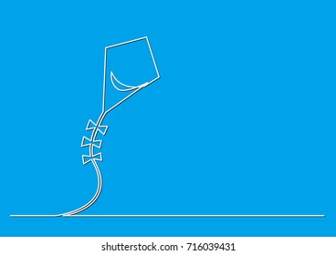 one line drawing of isolated vector object - flying kite in the sky
