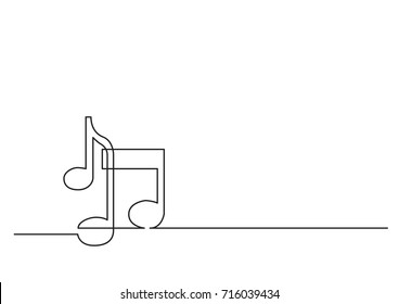 one line drawing of isolated vector object - music notes