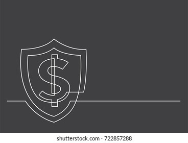 one line drawing of isolated vector object - dollar sign and shield