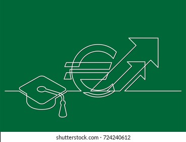one line drawing of isolated vector object - growing cost of education in euro