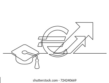 one line drawing of isolated vector object - growing cost of education in euro