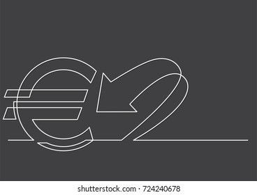 one line drawing of isolated vector object - euro sign with arrow