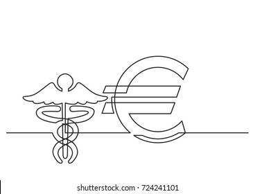 one line drawing of isolated vector object - cost of health care in euro