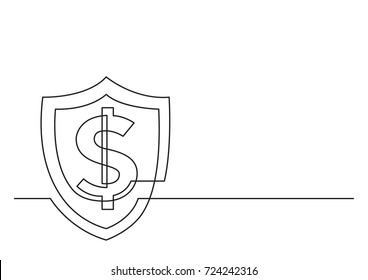 one line drawing of isolated vector object - dollar sign and shield