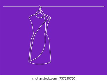 one line drawing of isolated vector object - woman dress on hanger