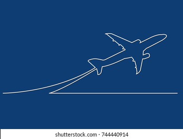 one line drawing of isolated vector object - passenger airplane