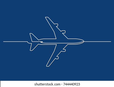 one line drawing of isolated vector object - passenger airplane