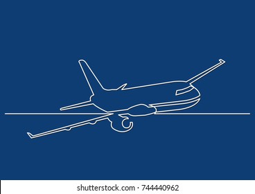 one line drawing of isolated vector object - passenger airplane