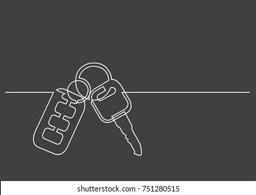 one line drawing of isolated vector object - car keys