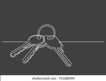 one line drawing of isolated vector object - keys