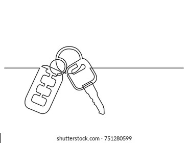 One Line Drawing Of Isolated Vector Object - Car Keys