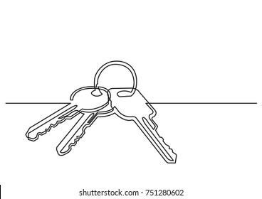 one line drawing of isolated vector object - keys