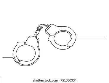 one line drawing of isolated vector object - handcuffs