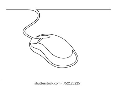 One Line Drawing Of Isolated Vector Object - Wired Computer Mouse