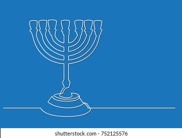 one line drawing of isolated vector object - seven branch menorah