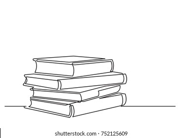 one line drawing of isolated vector object - pile of books