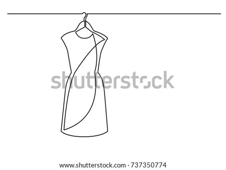 one line drawing of isolated vector object - woman dress on hanger