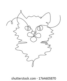 One Line Drawing Kat Portrait. Kitten in Sketch Art Style, Continuous Line Draw Kitty, Single Outline Vector Illustration