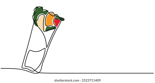 One line drawing of a kebab. A simple yet bold depiction of a traditional dish. Vector illustration.