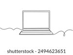 One line drawing of laptop gadget, continuous single line drawing of laptop computer, line art vector illustration, Simple abstract laptop line art drawing
