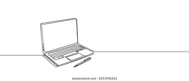 One line drawing of laptop gadget