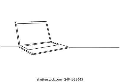 One line drawing of laptop gadget, continuous single line drawing of laptop computer, line art vector illustration, Simple abstract laptop line art drawing