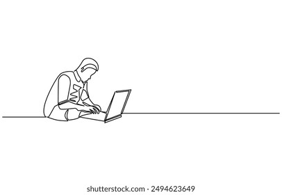 One line drawing of laptop gadget, continuous single line drawing of laptop computer, line art vector illustration, Simple abstract laptop line art drawing