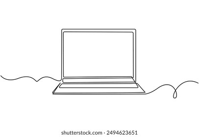 One line drawing of laptop gadget, continuous single line drawing of laptop computer, line art vector illustration, Simple abstract laptop line art drawing