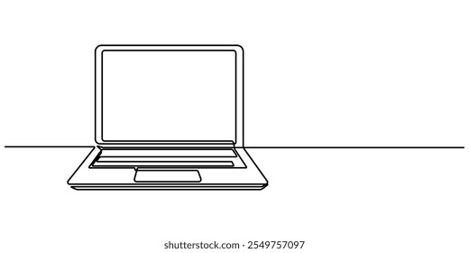 Un dibujo de línea de gadget portátil, dibujo de una sola línea de gadget portátil aislado sobre fondo blanco. Dibujo continuo de una línea de Ilustración vectorial, Computadora personal, Laptop Single Line Icon, pro