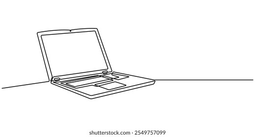 Un dibujo de línea de gadget portátil, dibujo de una sola línea de gadget portátil aislado sobre fondo blanco. Dibujo continuo de una línea de Ilustración vectorial, Computadora personal, Laptop Single Line Icon, pro