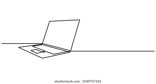 Un dibujo de línea de gadget portátil, dibujo de una sola línea de gadget portátil aislado sobre fondo blanco. Dibujo continuo de una línea de Ilustración vectorial, Computadora personal, Laptop Single Line Icon, pro