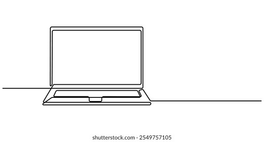 Un dibujo de línea de gadget portátil, dibujo de una sola línea de gadget portátil aislado sobre fondo blanco. Dibujo continuo de una línea de Ilustración vectorial, Computadora personal, Laptop Single Line Icon, pro