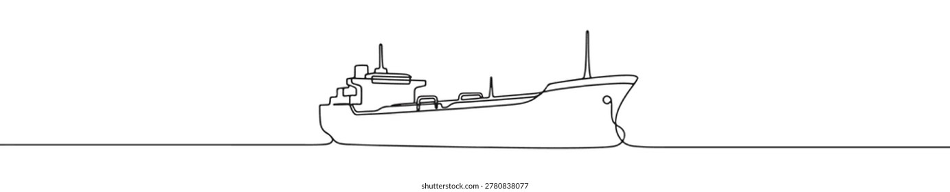 One line drawing of a large cargo ship, continuous line art of oil tanker or container vessel for global trade