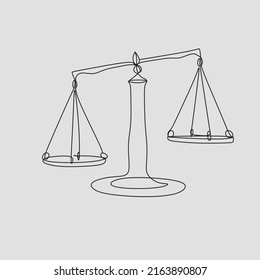 One line drawing of law balance, or Scale icon, symbol of court and firm. Vector illustration continuous hand drawn minimalism design.