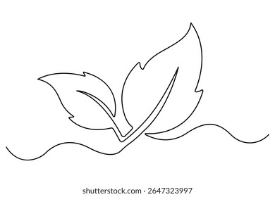 One line drawing of leaf symbol vector outline illustration for eco and nature concept on white
