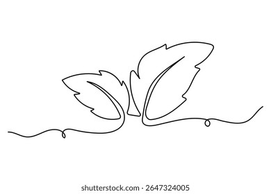 One line drawing of leaf symbol vector outline illustration for eco and nature concept on white

