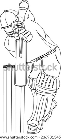 One Line Drawing: Legendary Indian Batsman Playing a Perfect Straight Shot, Continuous Line Art: Iconic Cricket Batsman in Action, Cricket Legend's Classic Straight Drive - Hand-Drawn Doodle Clip Art