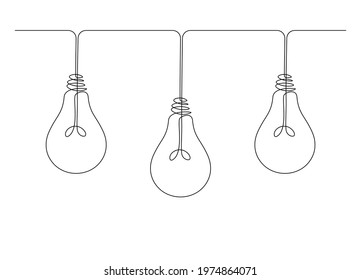 One line drawing of light bulb. Continuous line light bulbs, bright idea concept for logo, print. Graphic design vector illustration