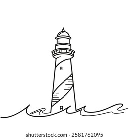 One Line Drawing of a Lighthouse 