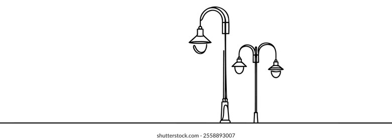 One line drawing lighting street lamps.