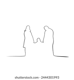 One line drawing. Linear drawing of a family mom, dad, child. minimalistic design