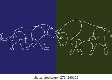 Dibujo de una línea de león y bisonte frente a frente